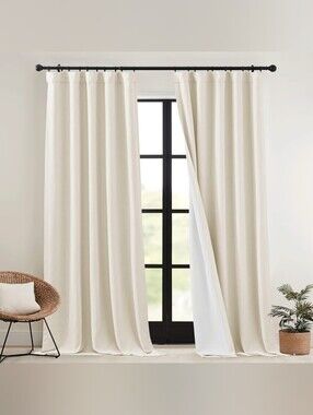 Thick Faux Linen Blackout Drapes, Pinch Pleated W 52" x L 84", 2 Panels